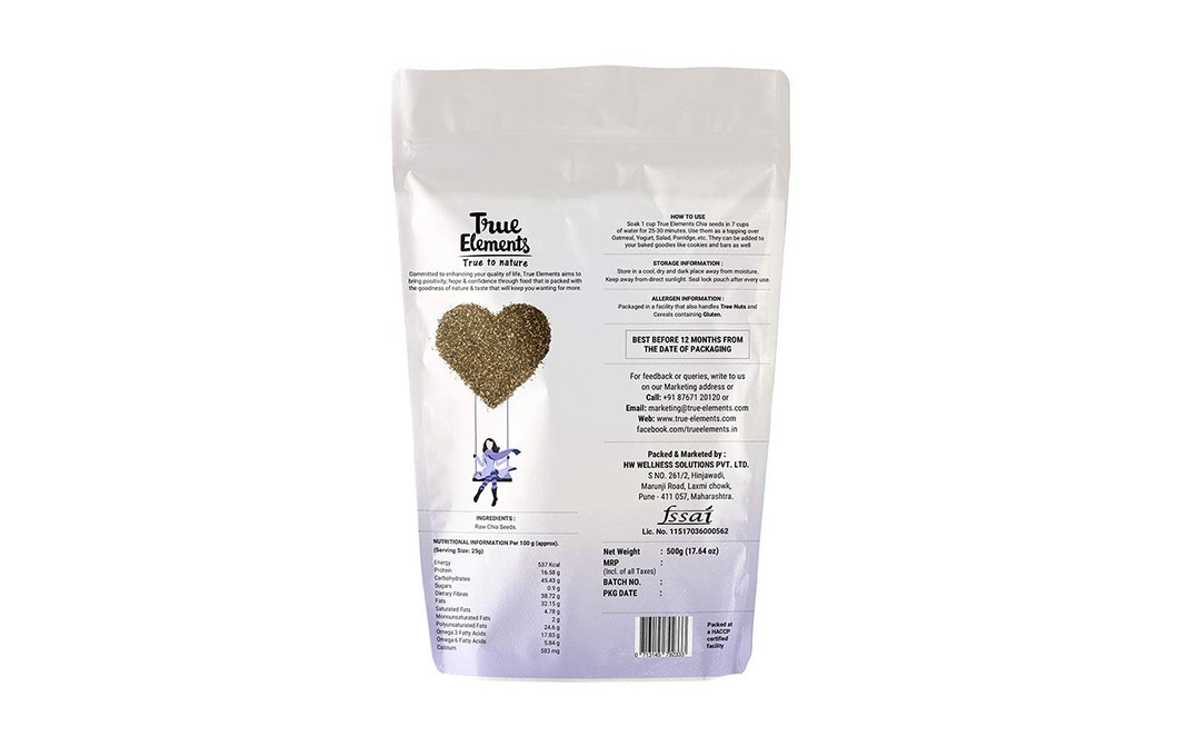 True Elements Chia Raw Seeds    Pack  500 grams